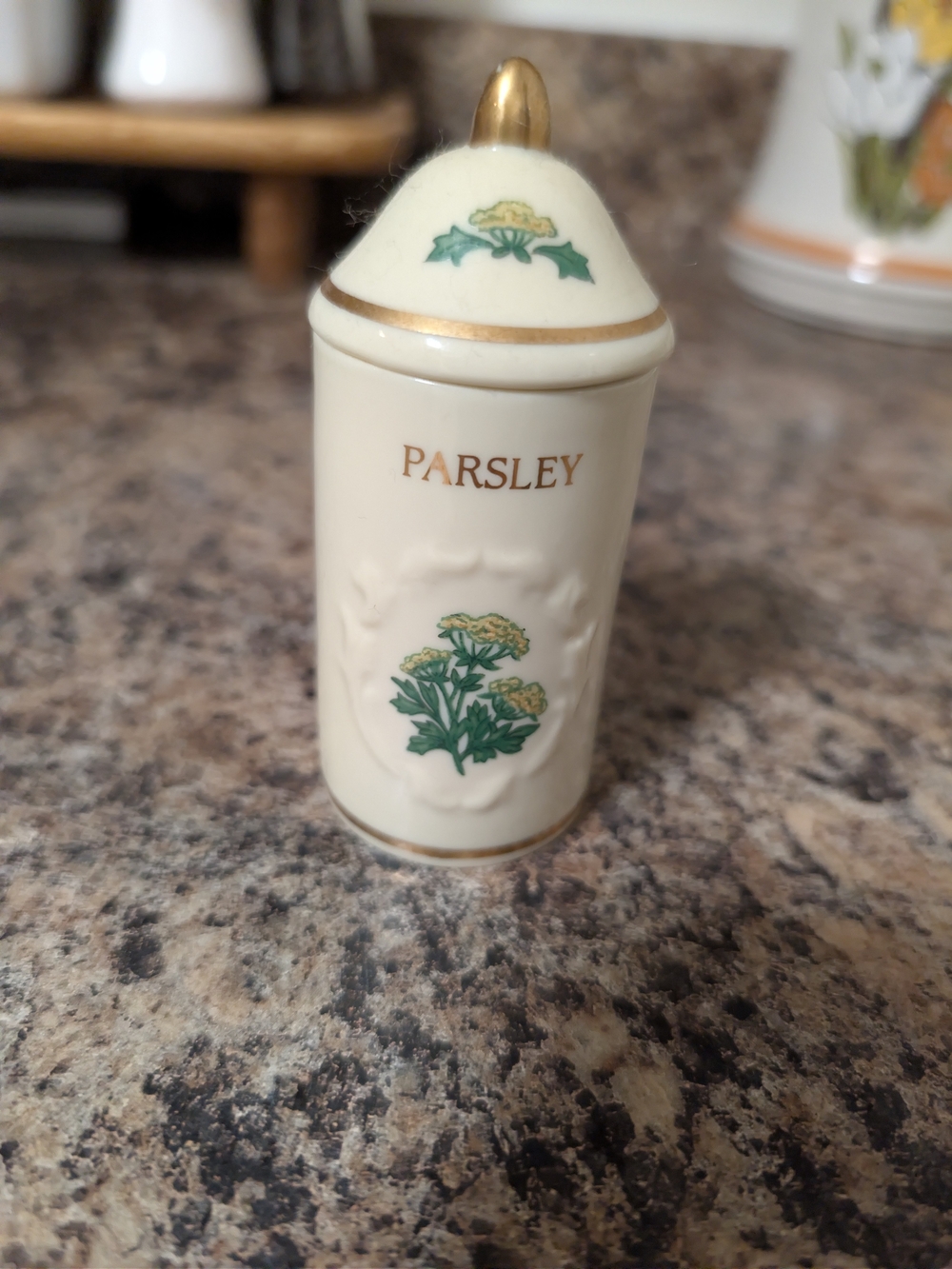 Parsley Ceramic Spice Jar - Cream and Gold Lenox Spice Garden